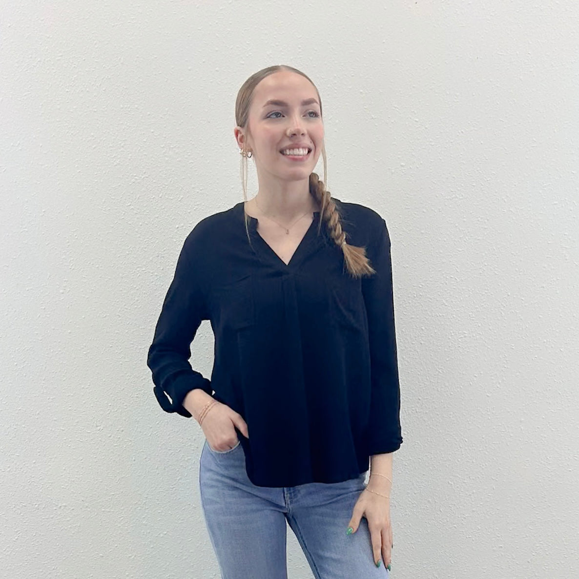 Black V-neck Blouse