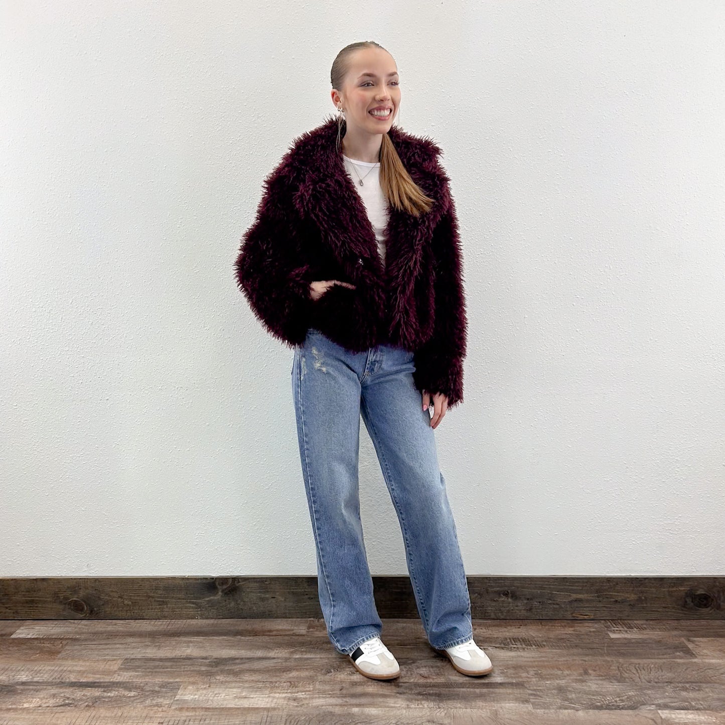 Burgundy Faux Fur Coat