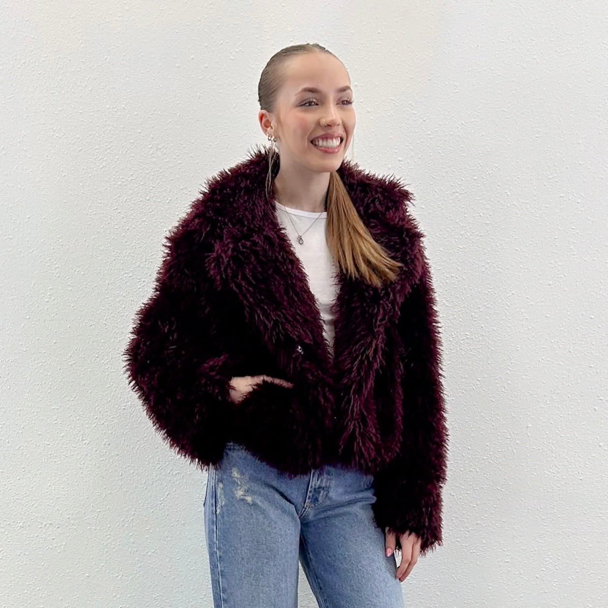 Burgundy Faux Fur Coat