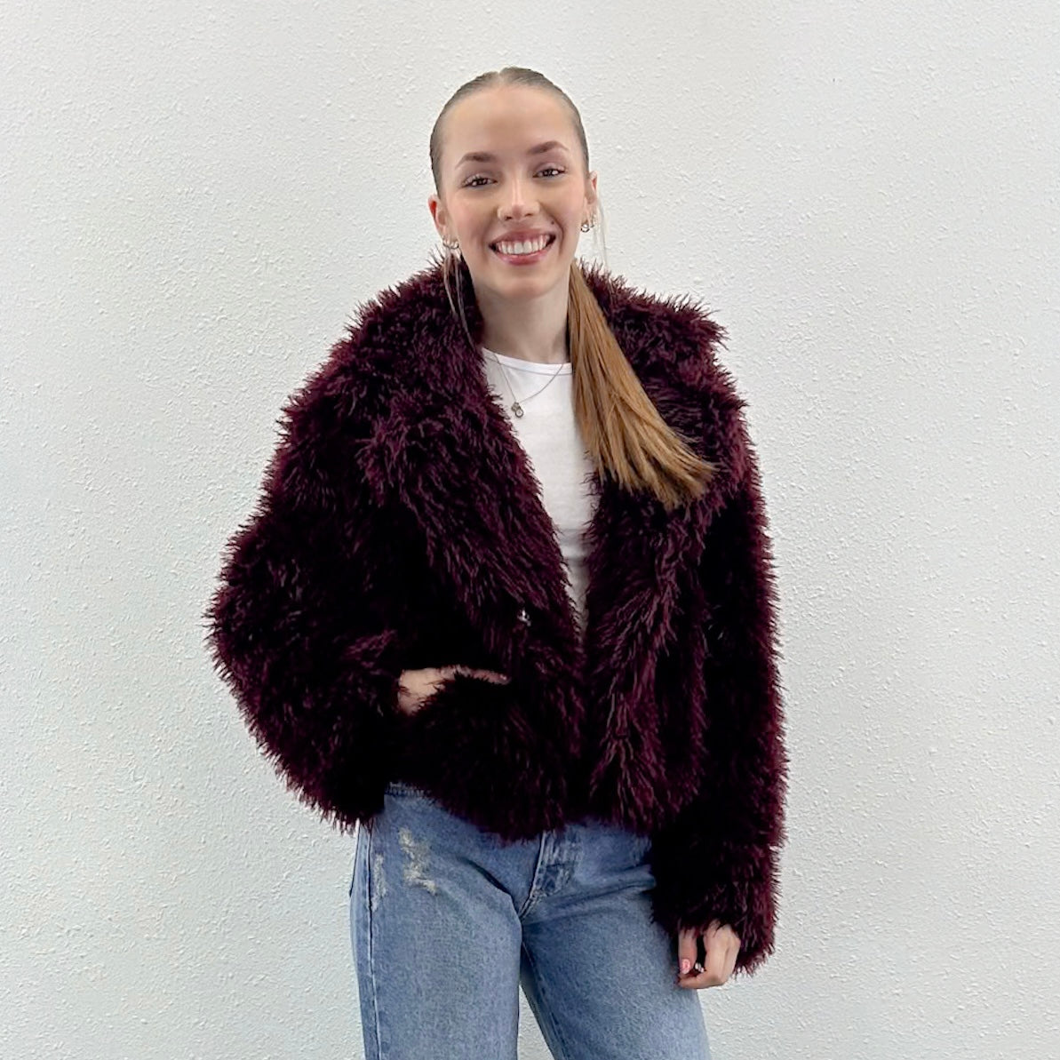 Burgundy Faux Fur Coat