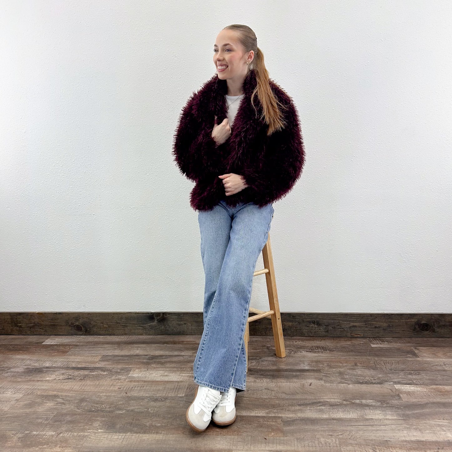 Burgundy Faux Fur Coat