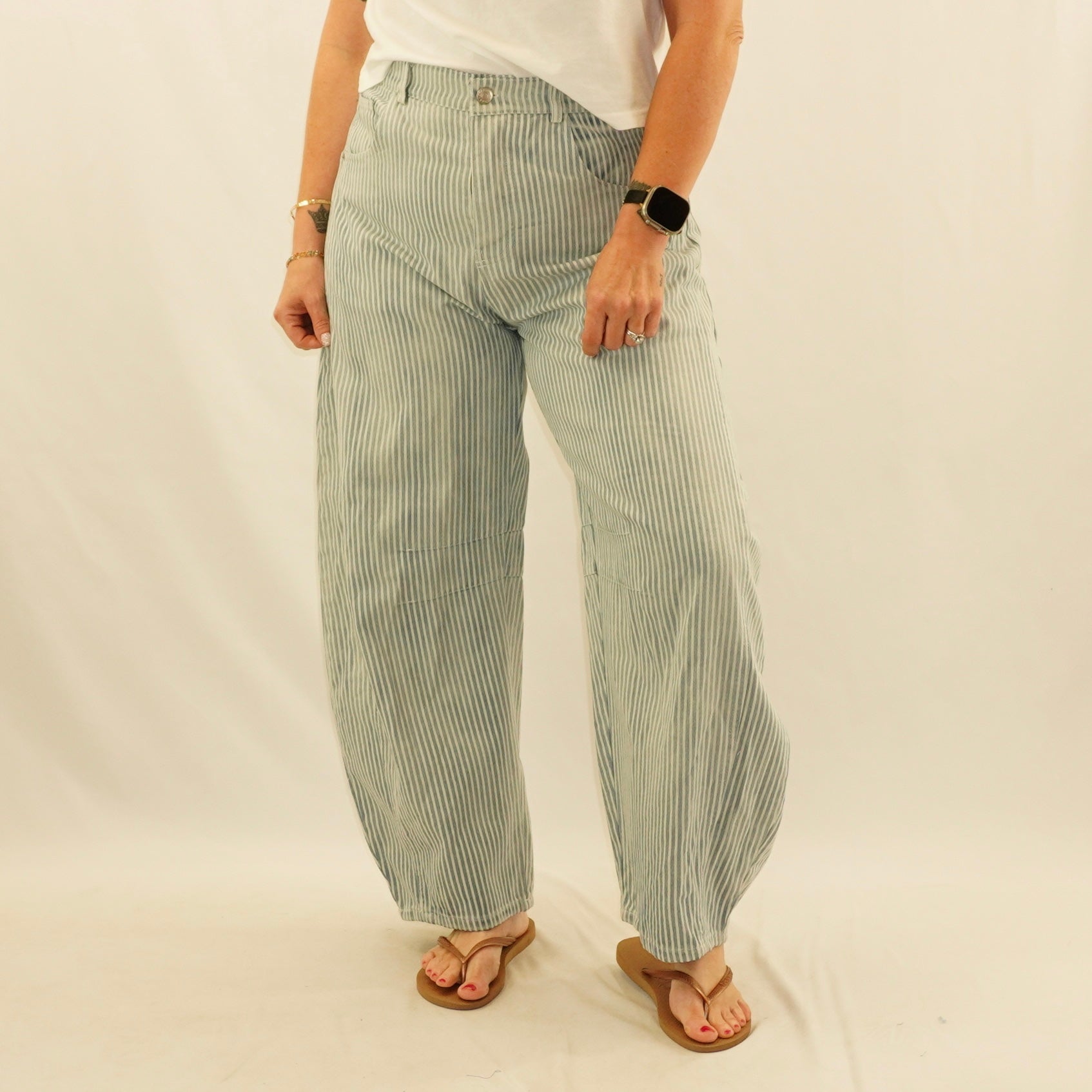 Pinstriped Barrel Jeans