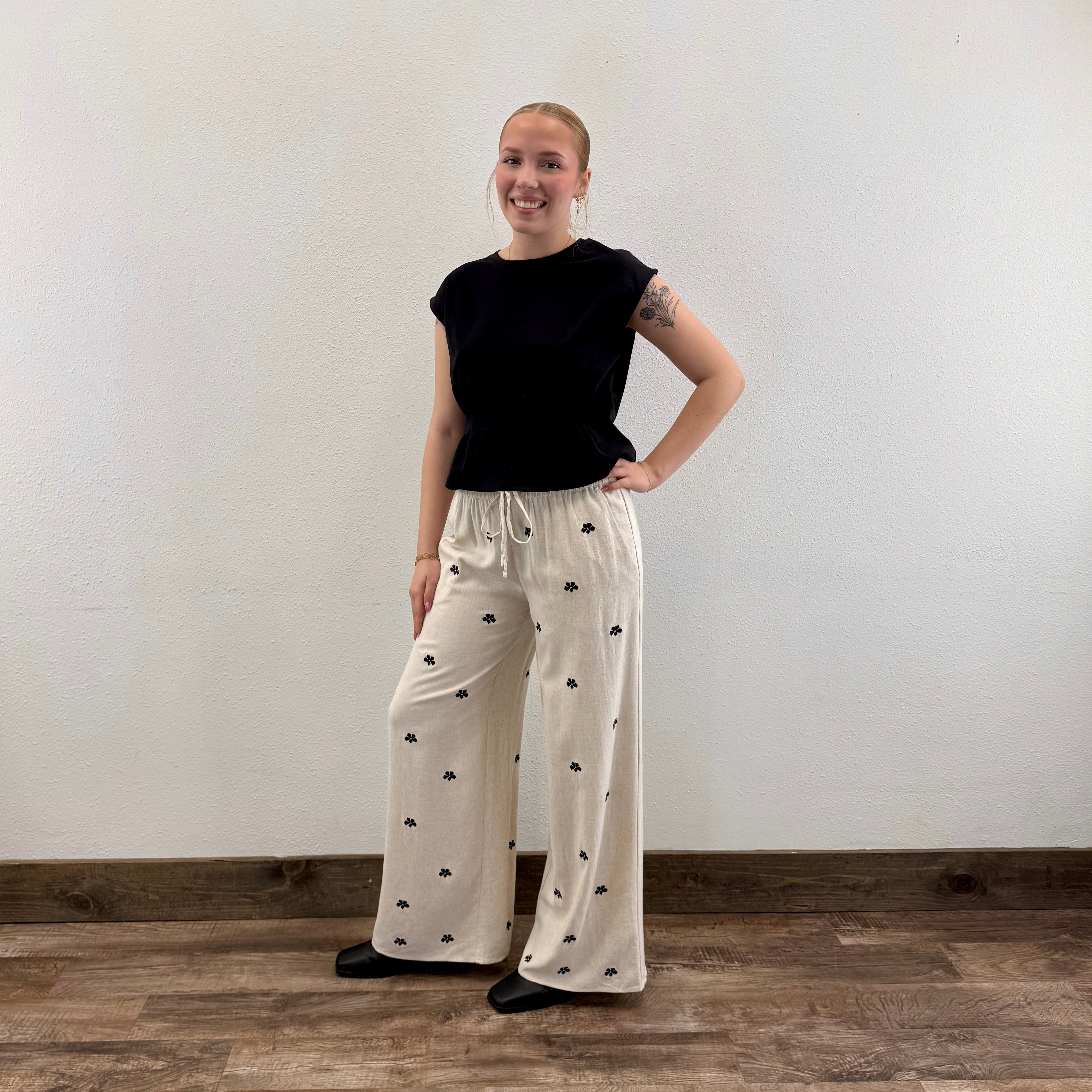 Embroidered Linen Pants