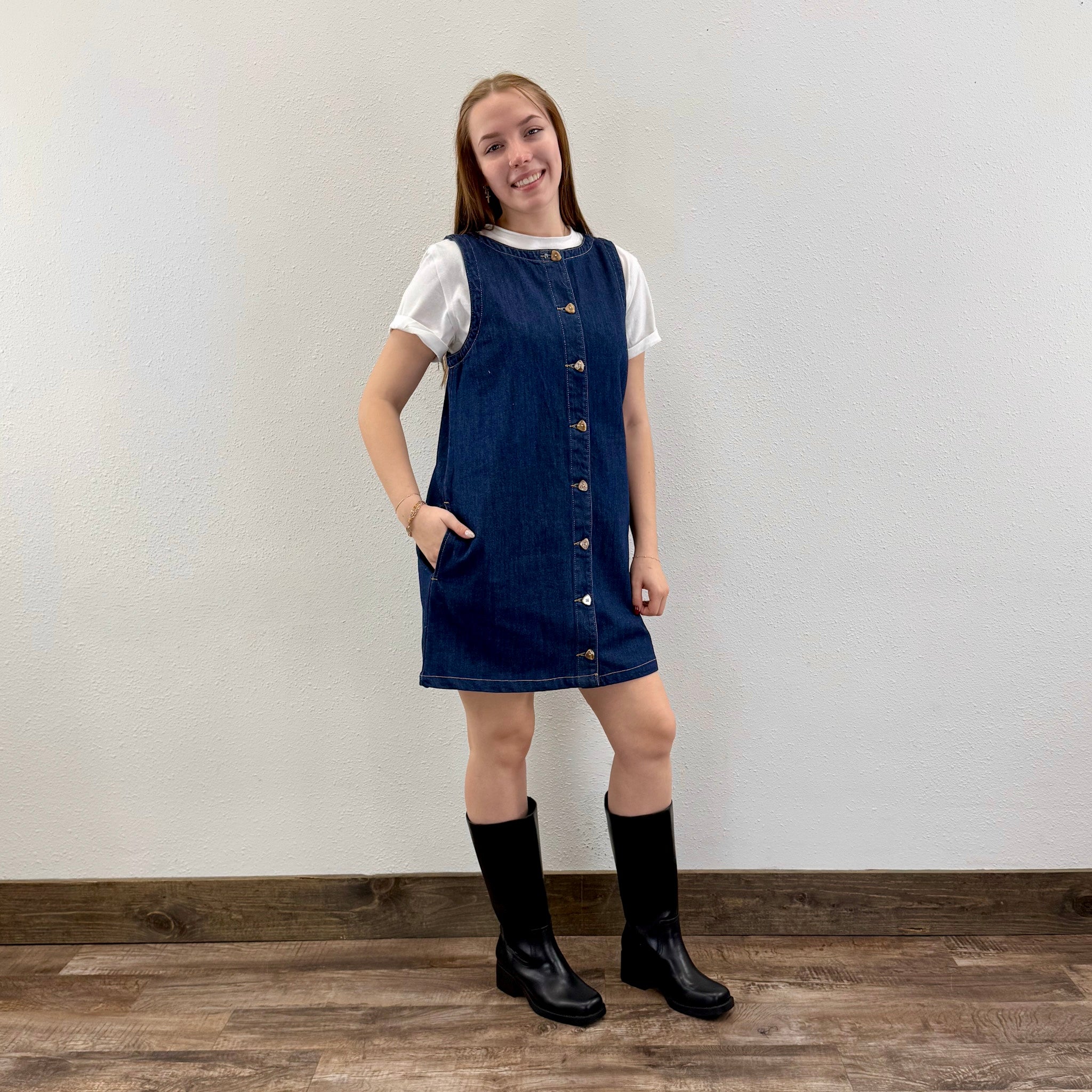 Denim Button Mini Dress