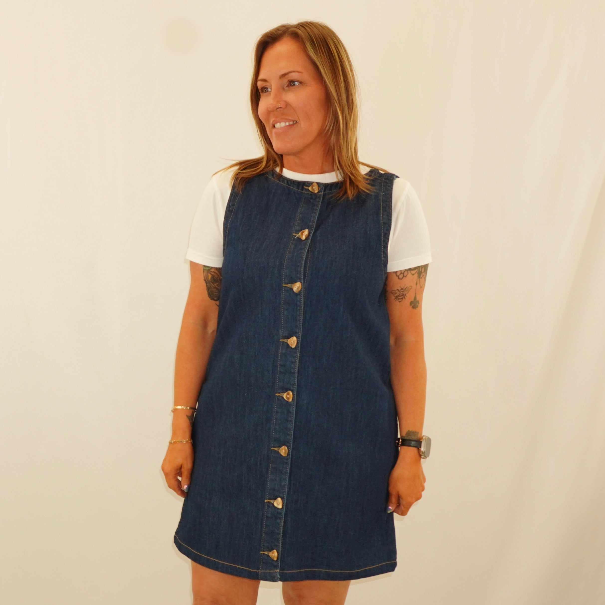 Denim Button Mini Dress