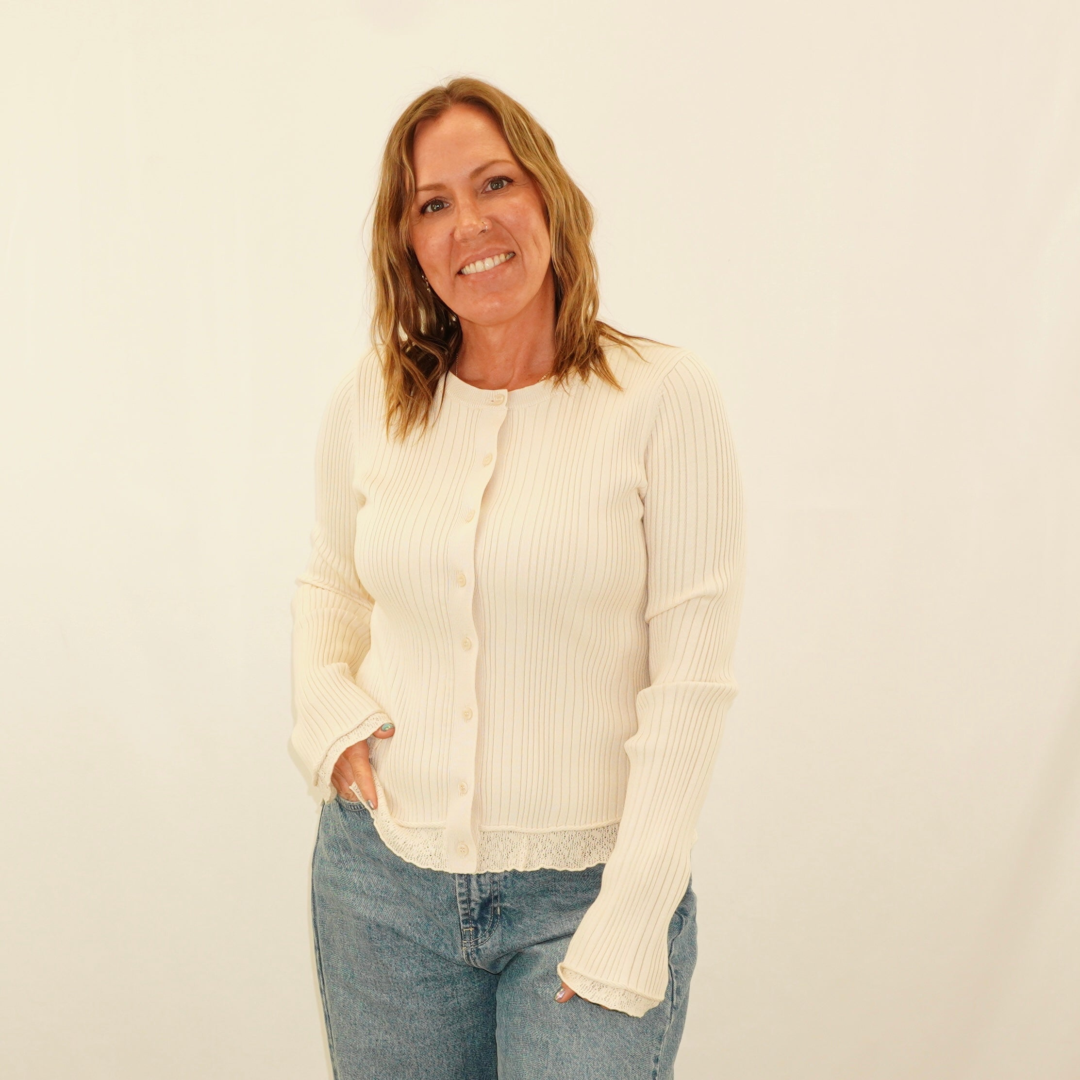 Ribbed Natural Cardigan