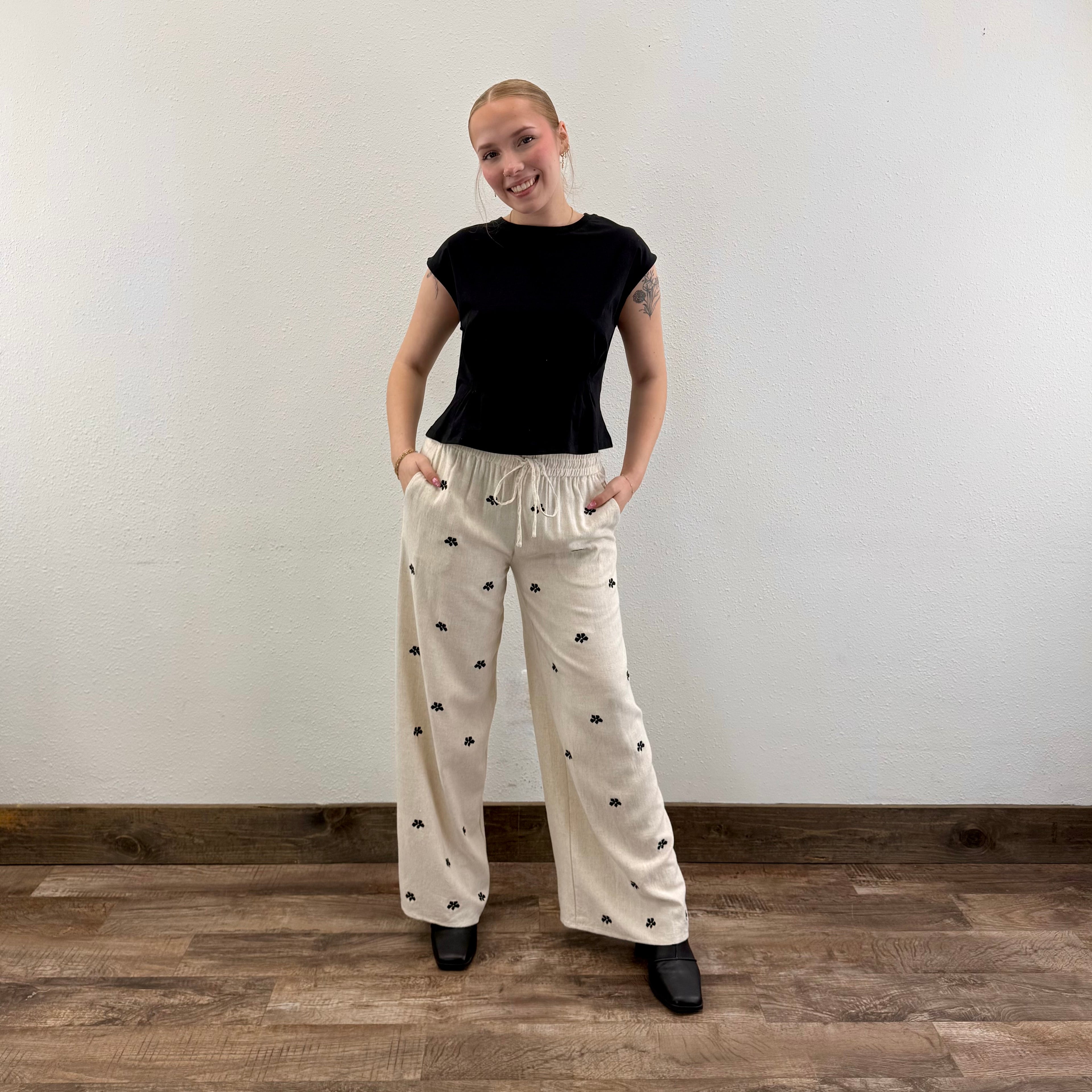 Embroidered Linen Pants