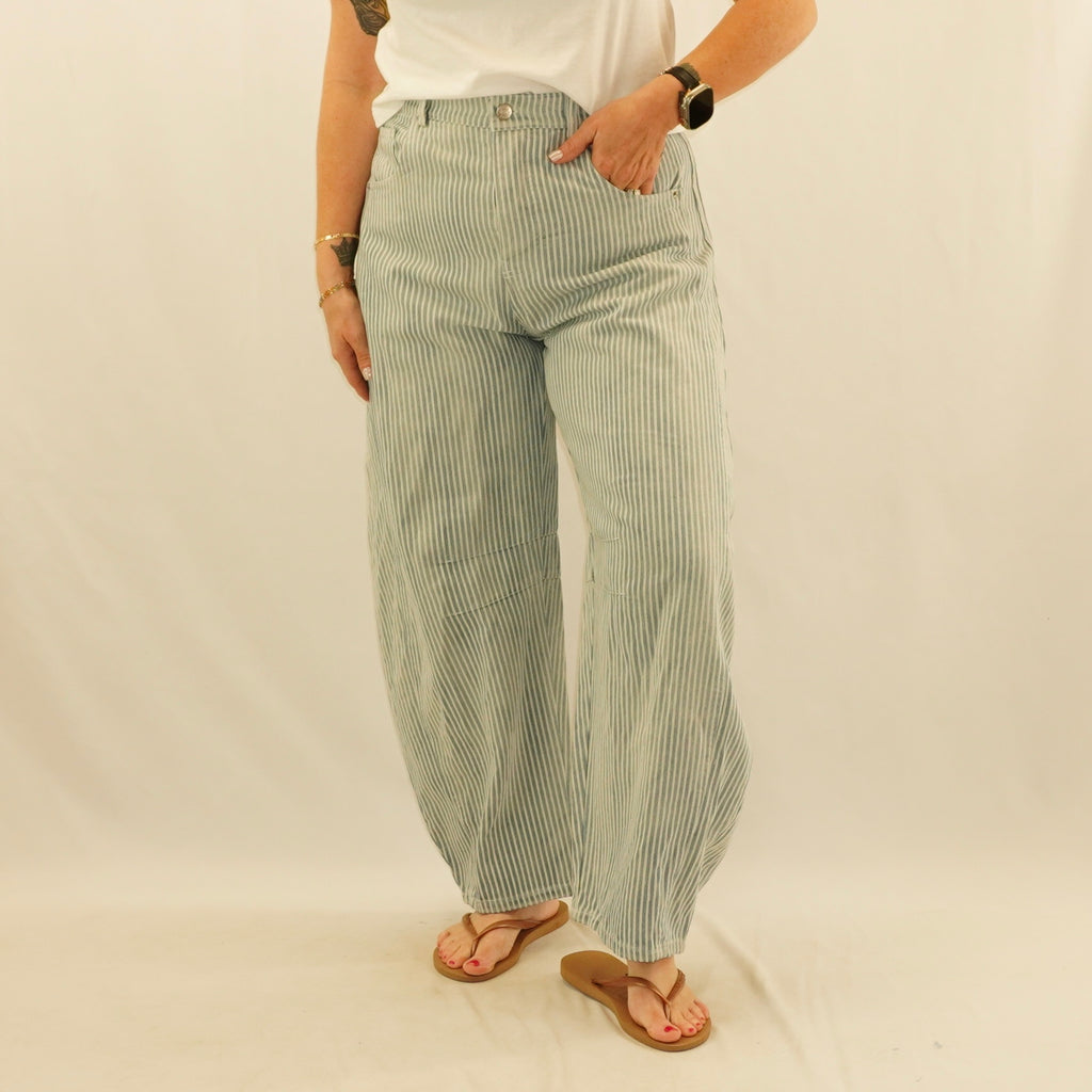 Pinstriped Barrel Jeans