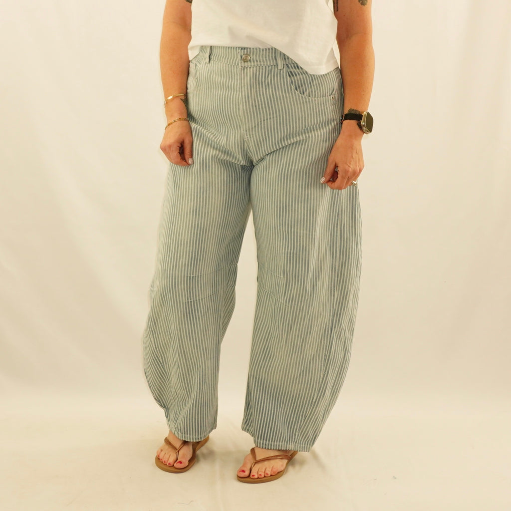 Pinstriped Barrel Jeans
