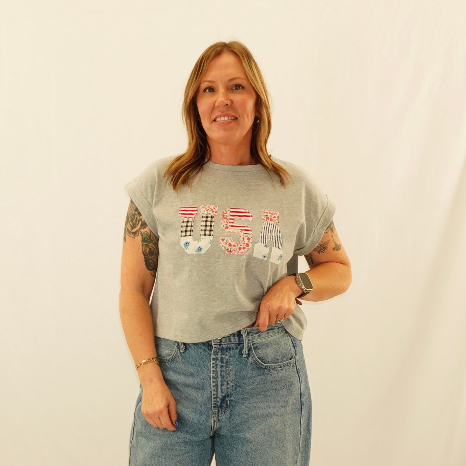 USA Patchwork Floral Top