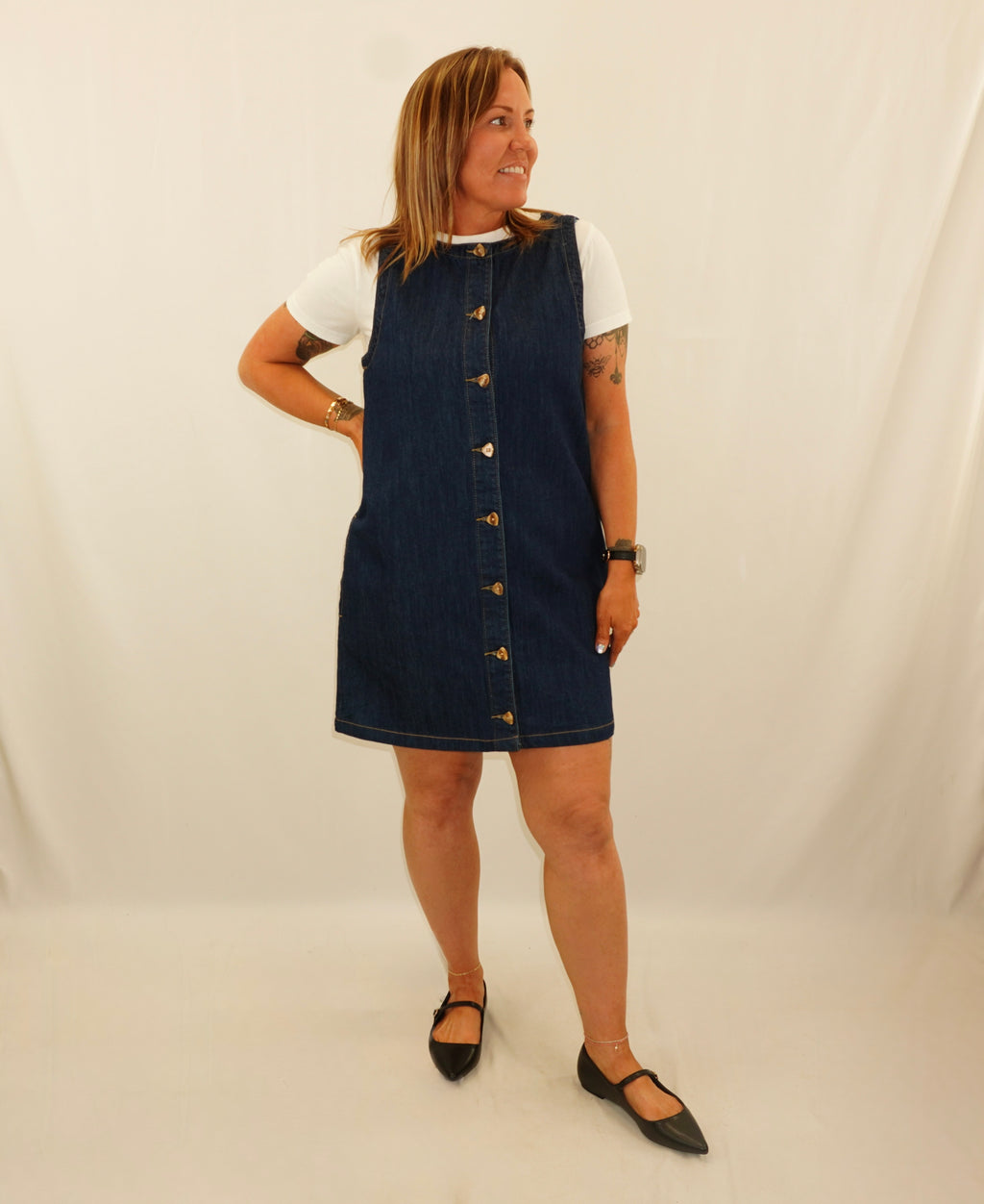Denim Button Mini Dress