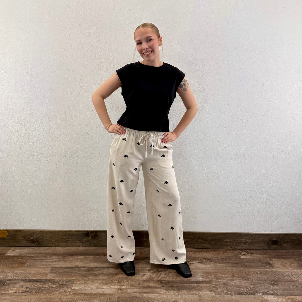 Embroidered Linen Pants