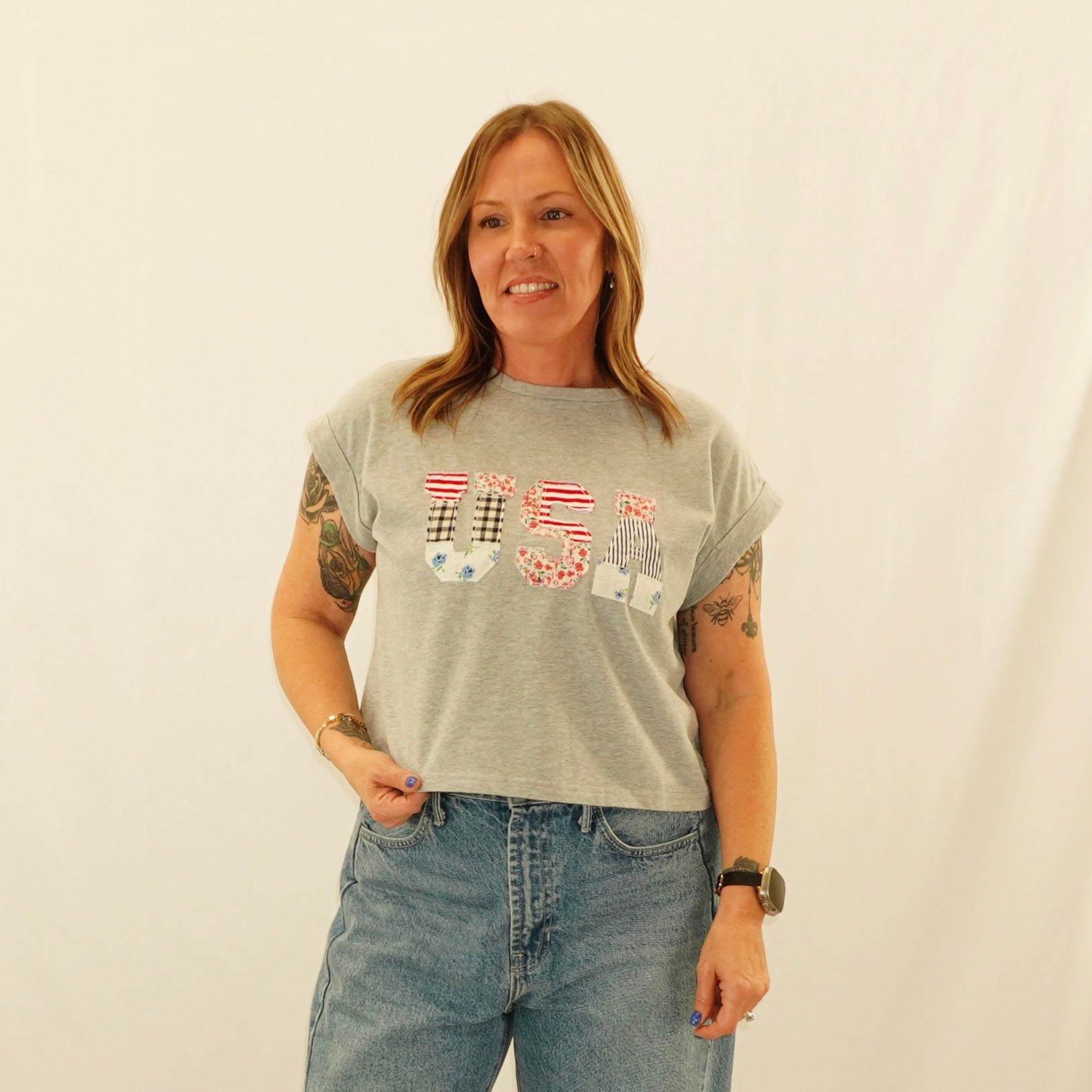 USA Patchwork Floral Top