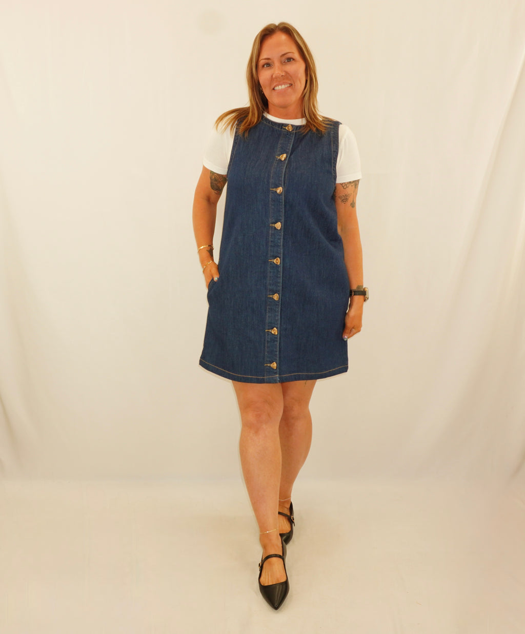 Denim Button Mini Dress