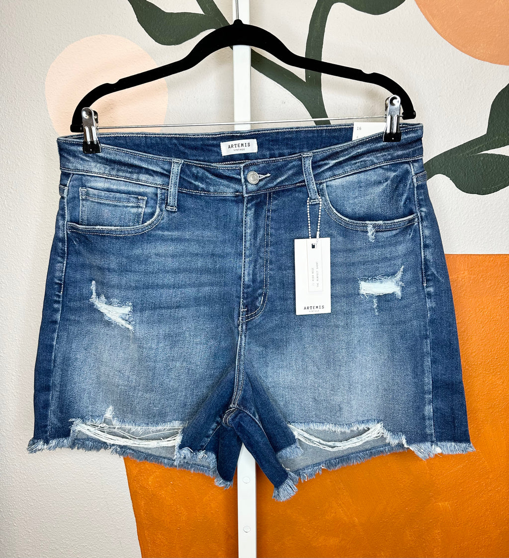 Curvy Raw Hem Shorts